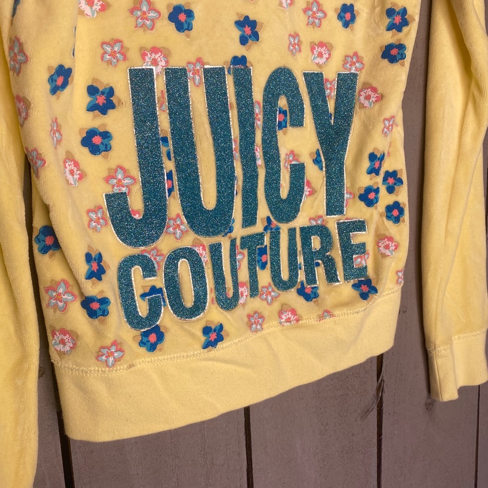Juicy Couture Velvet Tracksuit Jacket US Youth 14 Yellow Floral - Picture 4 of 7
